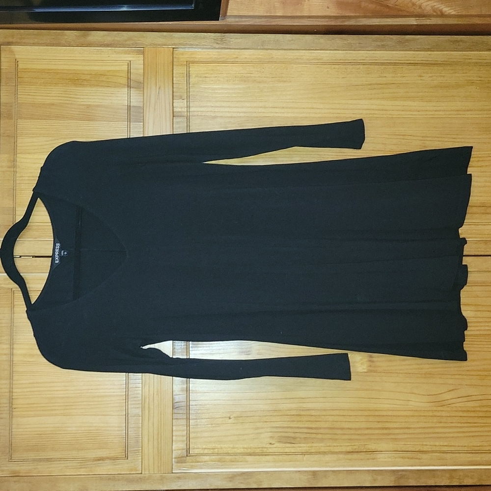 Express Black Fit & Flare Long Sleeve Dress